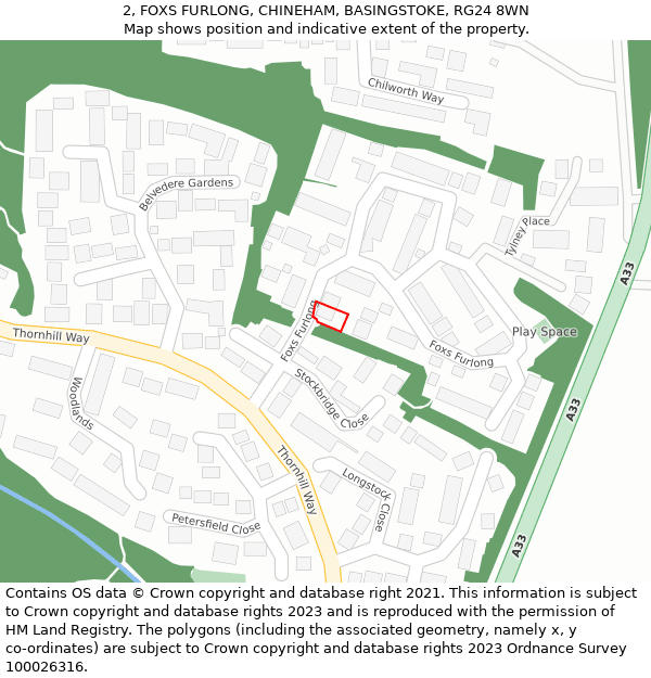 2, FOXS FURLONG, CHINEHAM, BASINGSTOKE, RG24 8WN: Location map and indicative extent of plot