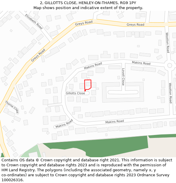 2, GILLOTTS CLOSE, HENLEY-ON-THAMES, RG9 1PY: Location map and indicative extent of plot