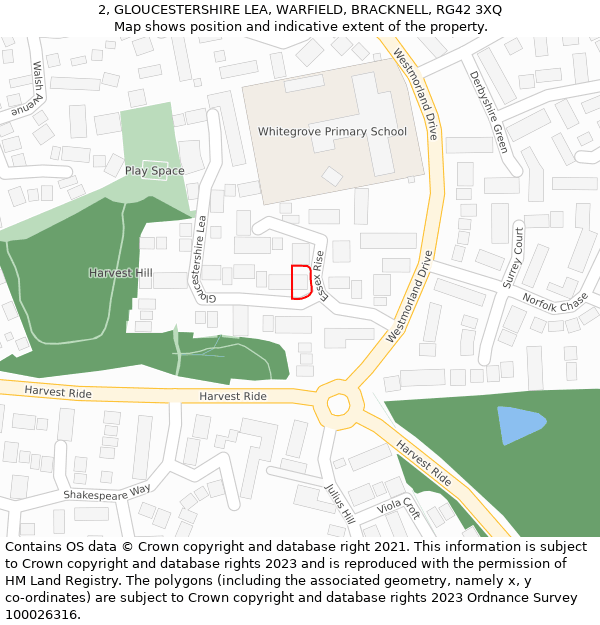 2, GLOUCESTERSHIRE LEA, WARFIELD, BRACKNELL, RG42 3XQ: Location map and indicative extent of plot