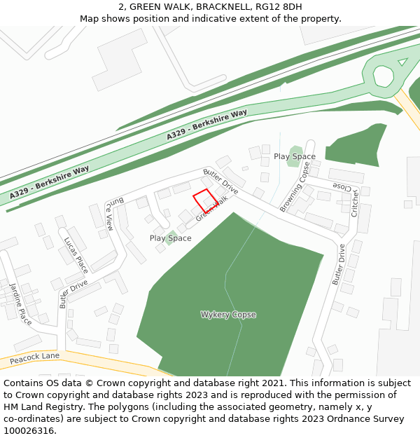2, GREEN WALK, BRACKNELL, RG12 8DH: Location map and indicative extent of plot