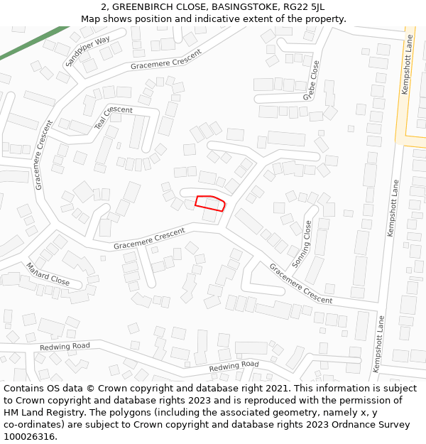 2, GREENBIRCH CLOSE, BASINGSTOKE, RG22 5JL: Location map and indicative extent of plot