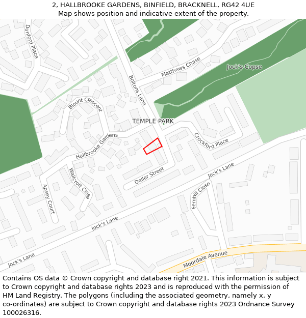 2, HALLBROOKE GARDENS, BINFIELD, BRACKNELL, RG42 4UE: Location map and indicative extent of plot