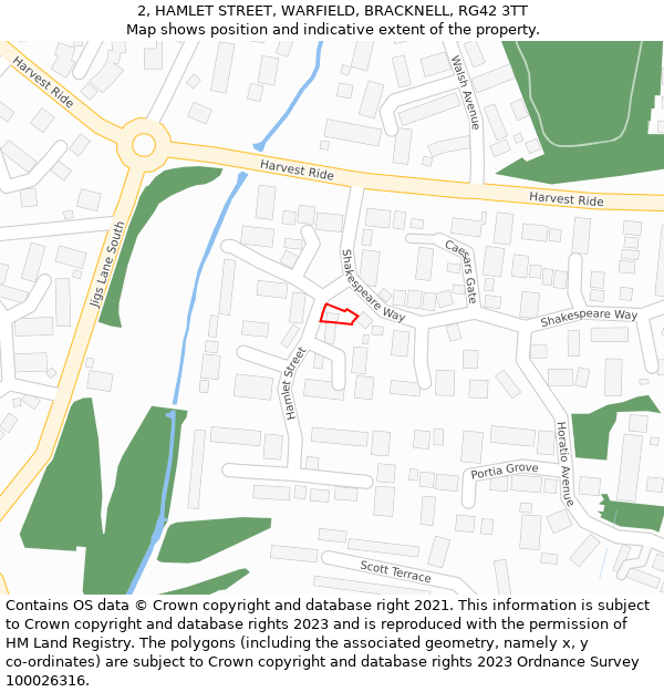 2, HAMLET STREET, WARFIELD, BRACKNELL, RG42 3TT: Location map and indicative extent of plot