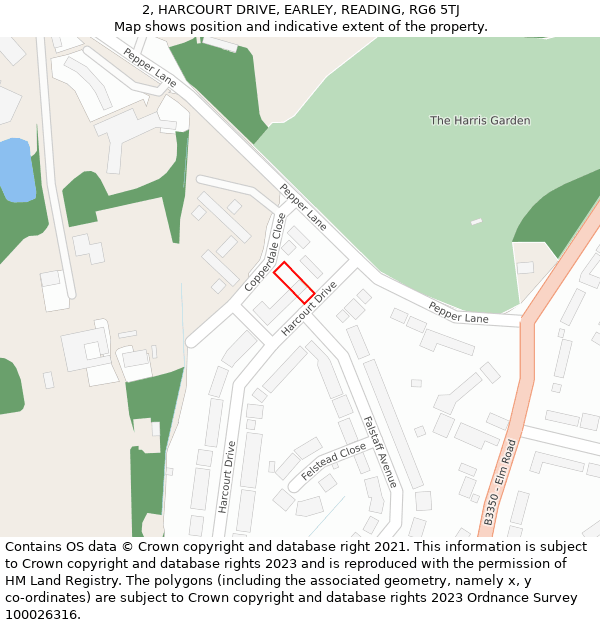 2, HARCOURT DRIVE, EARLEY, READING, RG6 5TJ: Location map and indicative extent of plot