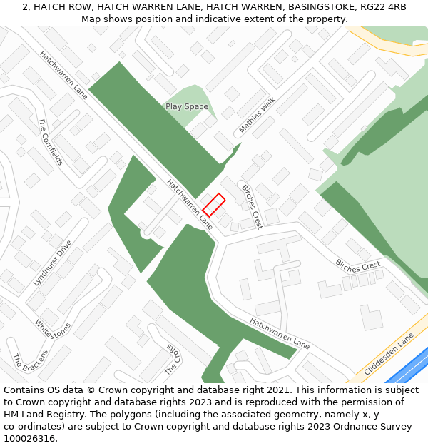 2, HATCH ROW, HATCH WARREN LANE, HATCH WARREN, BASINGSTOKE, RG22 4RB: Location map and indicative extent of plot