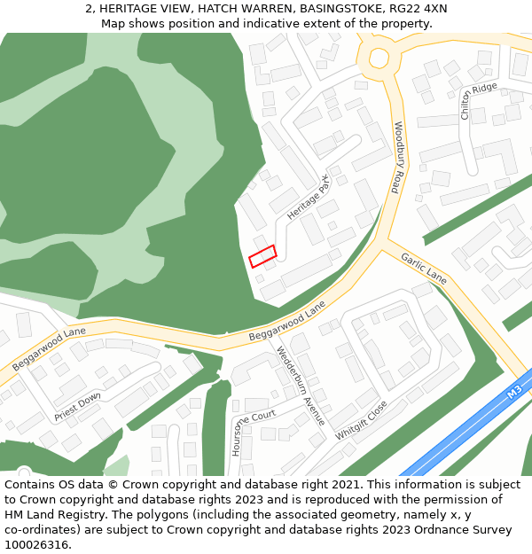 2, HERITAGE VIEW, HATCH WARREN, BASINGSTOKE, RG22 4XN: Location map and indicative extent of plot