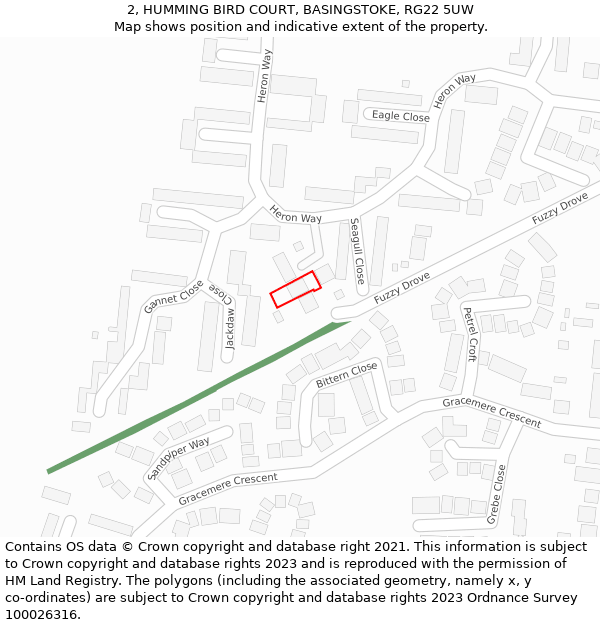 2, HUMMING BIRD COURT, BASINGSTOKE, RG22 5UW: Location map and indicative extent of plot