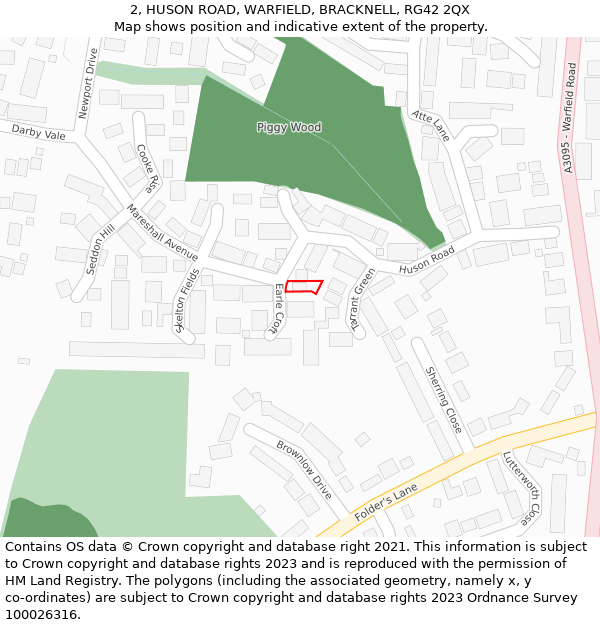 2, HUSON ROAD, WARFIELD, BRACKNELL, RG42 2QX: Location map and indicative extent of plot