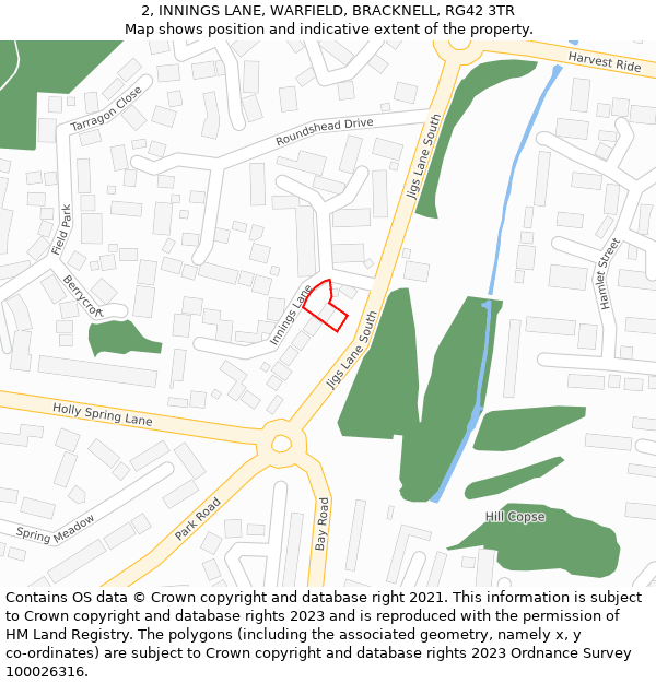 2, INNINGS LANE, WARFIELD, BRACKNELL, RG42 3TR: Location map and indicative extent of plot