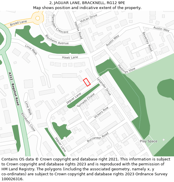 2, JAGUAR LANE, BRACKNELL, RG12 9PE: Location map and indicative extent of plot