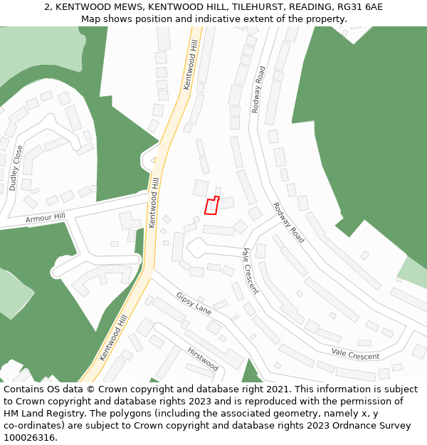 2, KENTWOOD MEWS, KENTWOOD HILL, TILEHURST, READING, RG31 6AE: Location map and indicative extent of plot