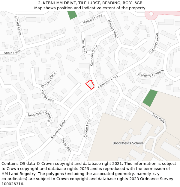 2, KERNHAM DRIVE, TILEHURST, READING, RG31 6GB: Location map and indicative extent of plot
