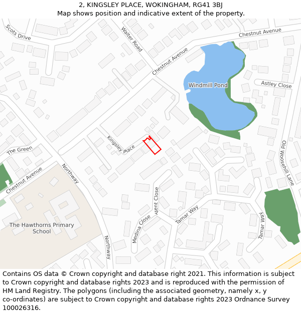2, KINGSLEY PLACE, WOKINGHAM, RG41 3BJ: Location map and indicative extent of plot