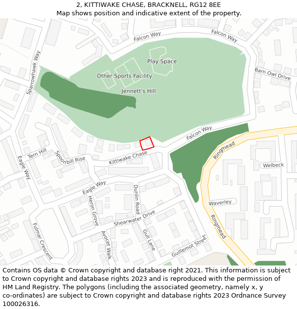 2, KITTIWAKE CHASE, BRACKNELL, RG12 8EE: Location map and indicative extent of plot