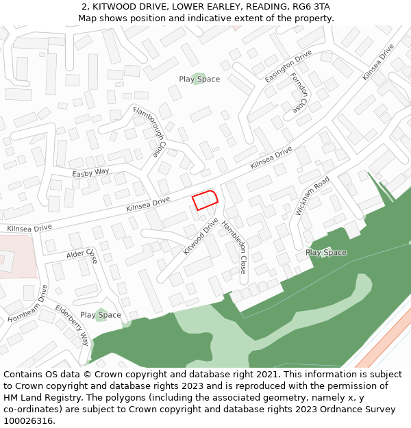 2, KITWOOD DRIVE, LOWER EARLEY, READING, RG6 3TA: Location map and indicative extent of plot