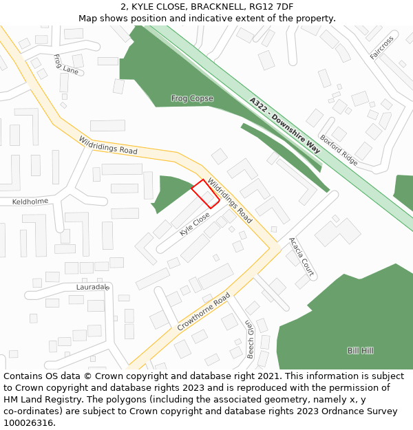 2, KYLE CLOSE, BRACKNELL, RG12 7DF: Location map and indicative extent of plot