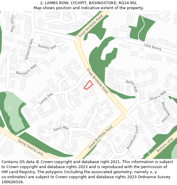 2, LAMBS ROW, LYCHPIT, BASINGSTOKE, RG24 8SL: Location map and indicative extent of plot