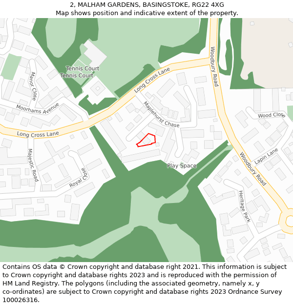 2, MALHAM GARDENS, BASINGSTOKE, RG22 4XG: Location map and indicative extent of plot