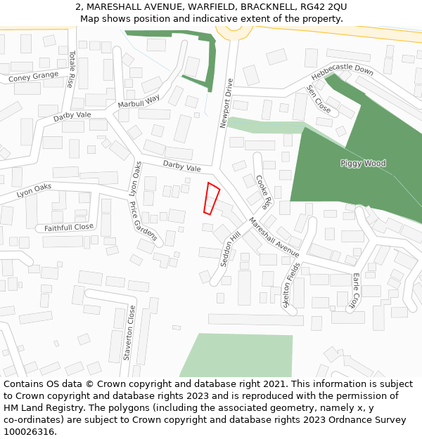 2, MARESHALL AVENUE, WARFIELD, BRACKNELL, RG42 2QU: Location map and indicative extent of plot