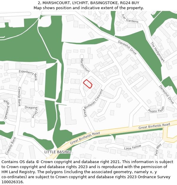 2, MARSHCOURT, LYCHPIT, BASINGSTOKE, RG24 8UY: Location map and indicative extent of plot