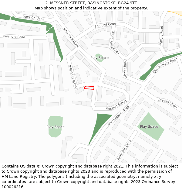 2, MESSNER STREET, BASINGSTOKE, RG24 9TT: Location map and indicative extent of plot