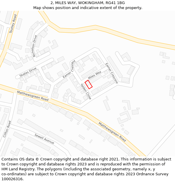 2, MILES WAY, WOKINGHAM, RG41 1BG: Location map and indicative extent of plot