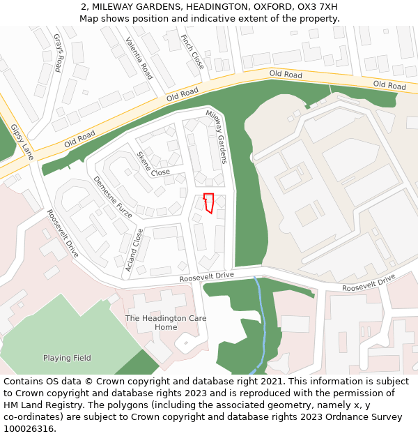 2, MILEWAY GARDENS, HEADINGTON, OXFORD, OX3 7XH: Location map and indicative extent of plot