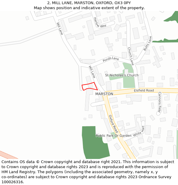 2, MILL LANE, MARSTON, OXFORD, OX3 0PY: Location map and indicative extent of plot