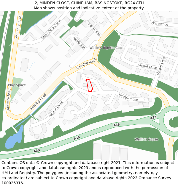 2, MINDEN CLOSE, CHINEHAM, BASINGSTOKE, RG24 8TH: Location map and indicative extent of plot