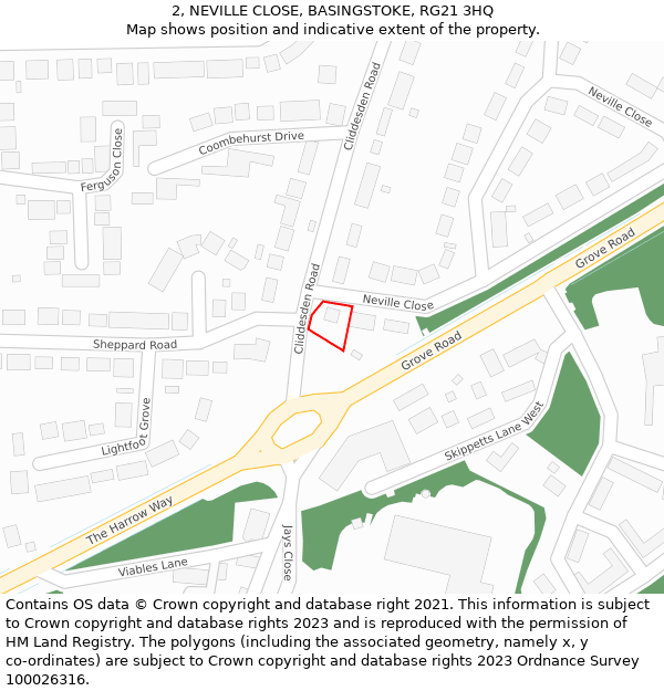 2, NEVILLE CLOSE, BASINGSTOKE, RG21 3HQ: Location map and indicative extent of plot