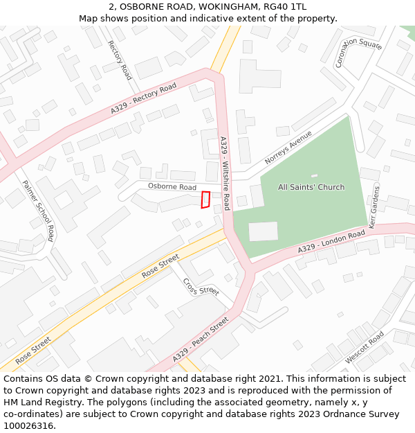 2, OSBORNE ROAD, WOKINGHAM, RG40 1TL: Location map and indicative extent of plot