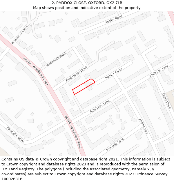 2, PADDOX CLOSE, OXFORD, OX2 7LR: Location map and indicative extent of plot