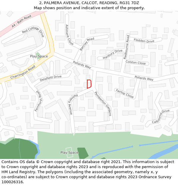 2, PALMERA AVENUE, CALCOT, READING, RG31 7DZ: Location map and indicative extent of plot