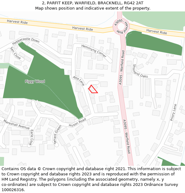 2, PARFIT KEEP, WARFIELD, BRACKNELL, RG42 2AT: Location map and indicative extent of plot