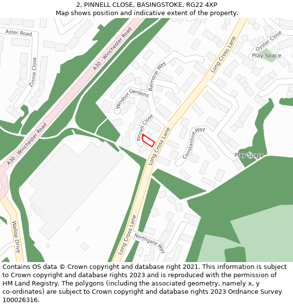 2, PINNELL CLOSE, BASINGSTOKE, RG22 4XP: Location map and indicative extent of plot