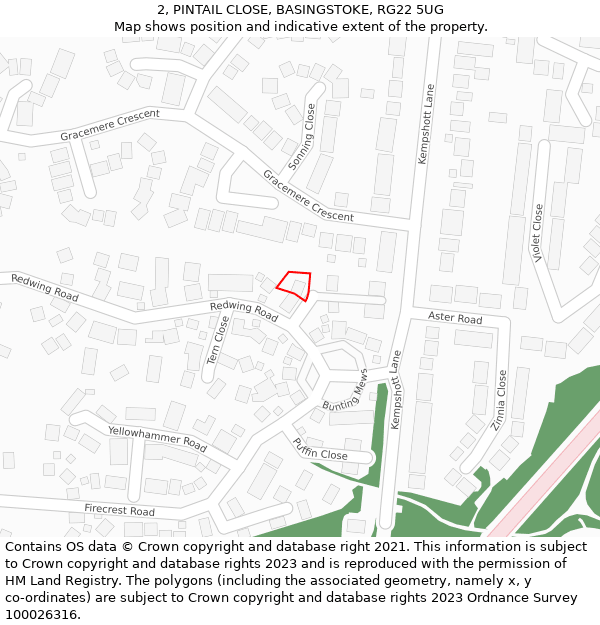 2, PINTAIL CLOSE, BASINGSTOKE, RG22 5UG: Location map and indicative extent of plot