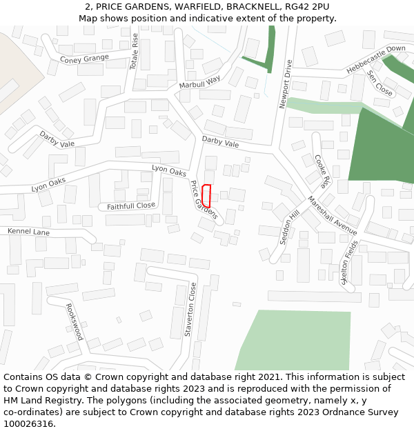 2, PRICE GARDENS, WARFIELD, BRACKNELL, RG42 2PU: Location map and indicative extent of plot