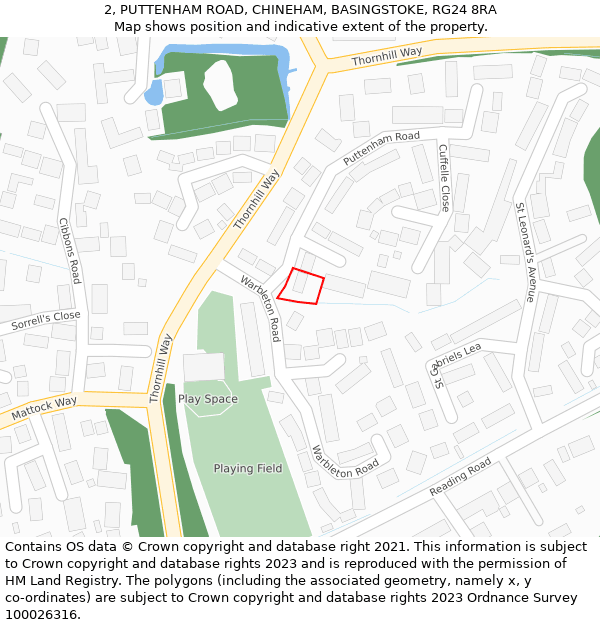 2, PUTTENHAM ROAD, CHINEHAM, BASINGSTOKE, RG24 8RA: Location map and indicative extent of plot