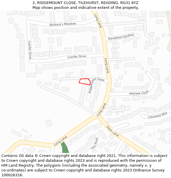 2, RIDGEMOUNT CLOSE, TILEHURST, READING, RG31 6YZ: Location map and indicative extent of plot