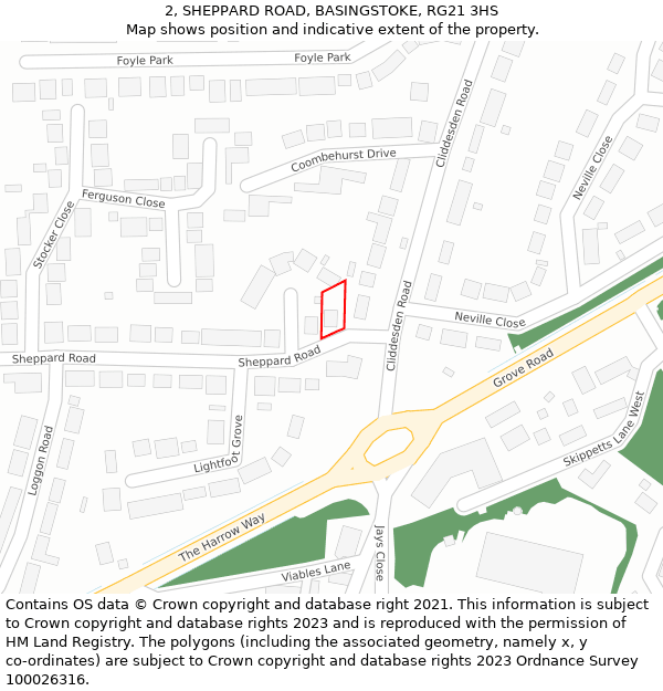 2, SHEPPARD ROAD, BASINGSTOKE, RG21 3HS: Location map and indicative extent of plot