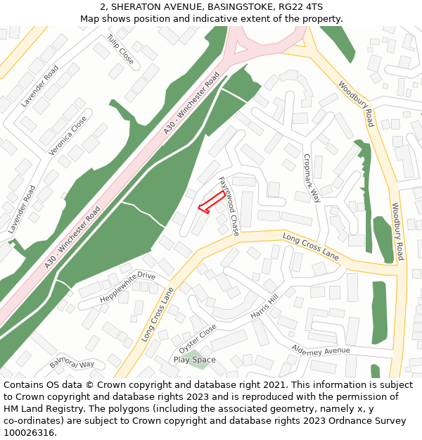 2, SHERATON AVENUE, BASINGSTOKE, RG22 4TS: Location map and indicative extent of plot