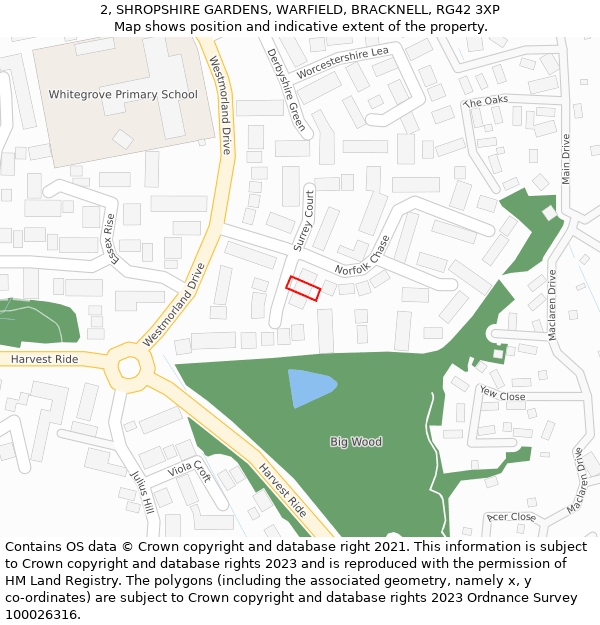 2, SHROPSHIRE GARDENS, WARFIELD, BRACKNELL, RG42 3XP: Location map and indicative extent of plot