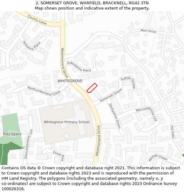 2, SOMERSET GROVE, WARFIELD, BRACKNELL, RG42 3TN: Location map and indicative extent of plot