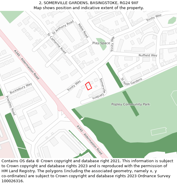 2, SOMERVILLE GARDENS, BASINGSTOKE, RG24 9XF: Location map and indicative extent of plot