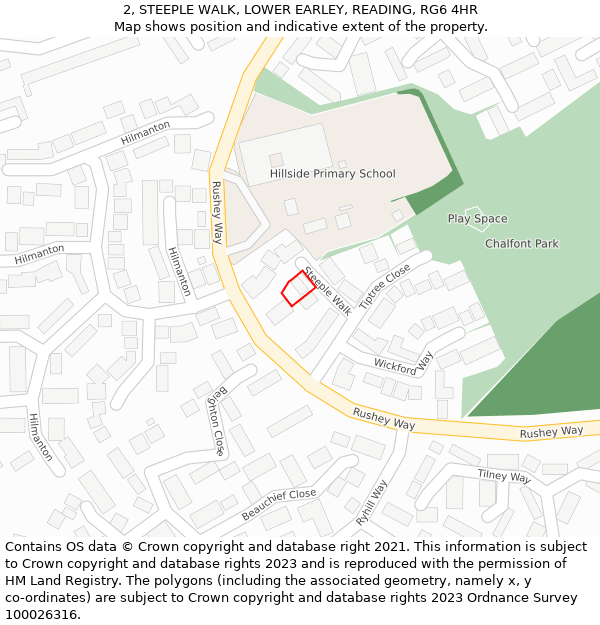 2, STEEPLE WALK, LOWER EARLEY, READING, RG6 4HR: Location map and indicative extent of plot