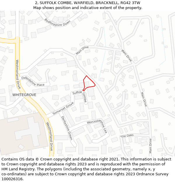 2, SUFFOLK COMBE, WARFIELD, BRACKNELL, RG42 3TW: Location map and indicative extent of plot