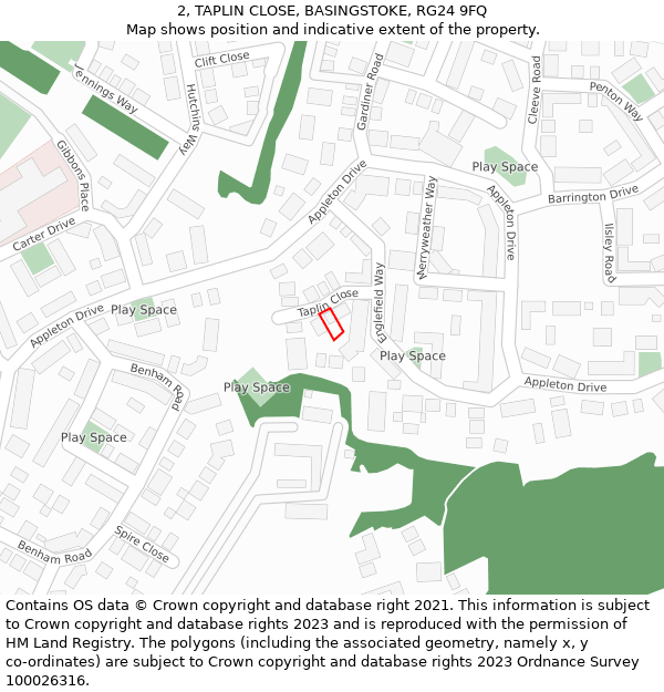 2, TAPLIN CLOSE, BASINGSTOKE, RG24 9FQ: Location map and indicative extent of plot