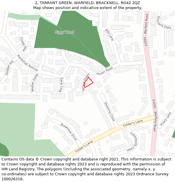 2, TARRANT GREEN, WARFIELD, BRACKNELL, RG42 2QZ: Location map and indicative extent of plot