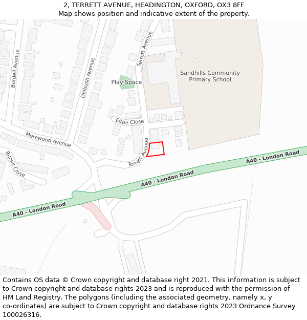 2, TERRETT AVENUE, HEADINGTON, OXFORD, OX3 8FF: Location map and indicative extent of plot