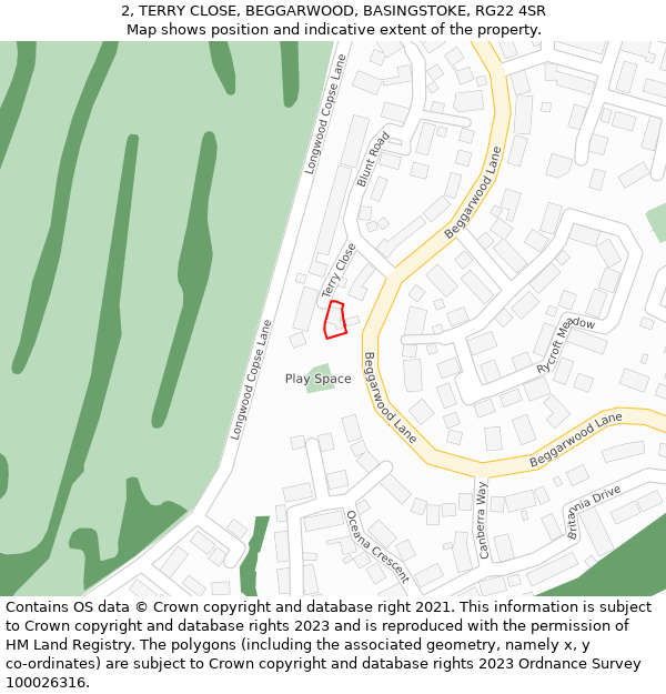 2, TERRY CLOSE, BEGGARWOOD, BASINGSTOKE, RG22 4SR: Location map and indicative extent of plot